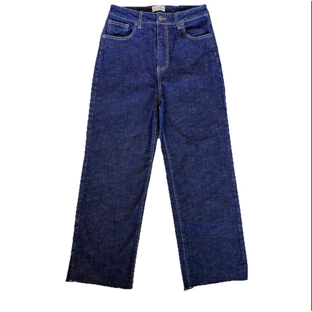 Oliver Logan Aberdeen Wide Leg Crop Jeans Womens 28 Indigo Excellent Raw Hem